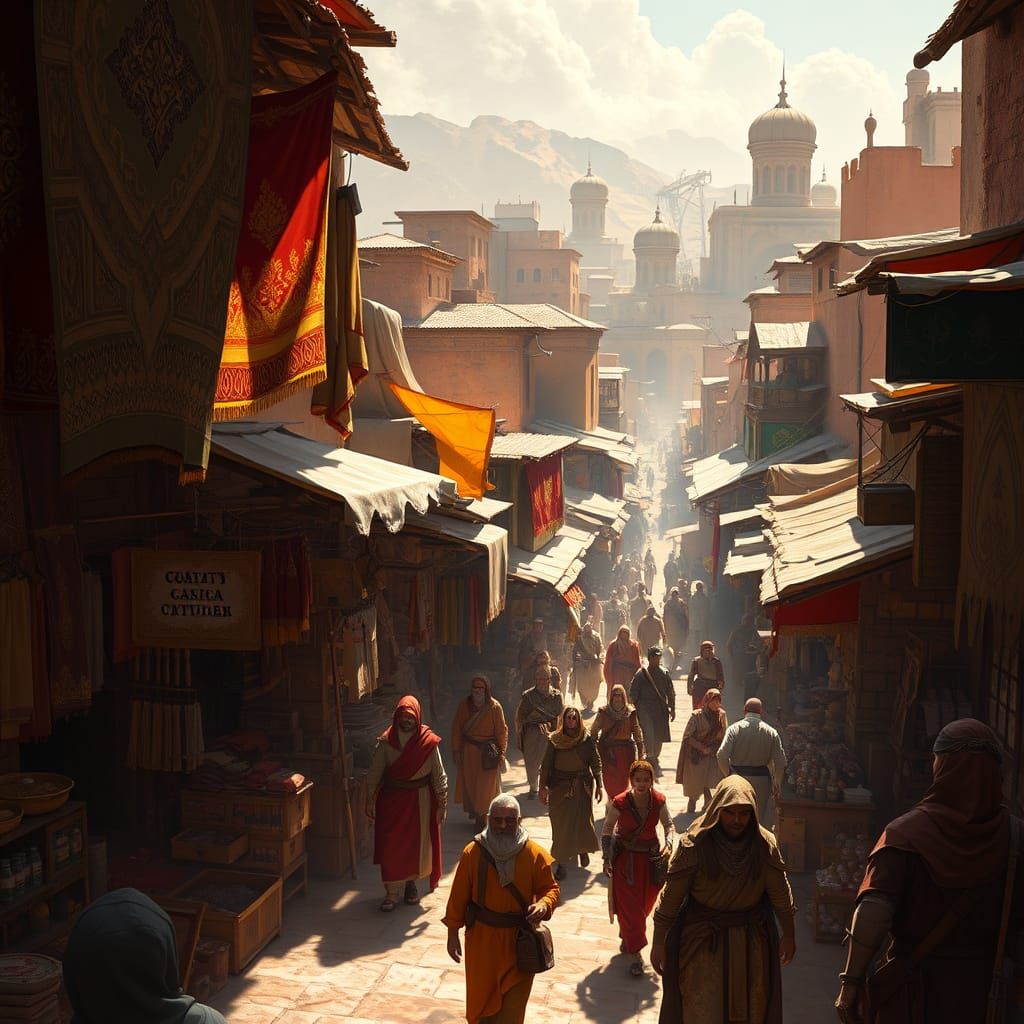 Vibrant Trade City of Endless Sands in Fantasy Style