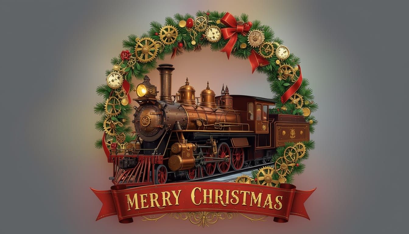 Steampunk Christmas Train Illustration