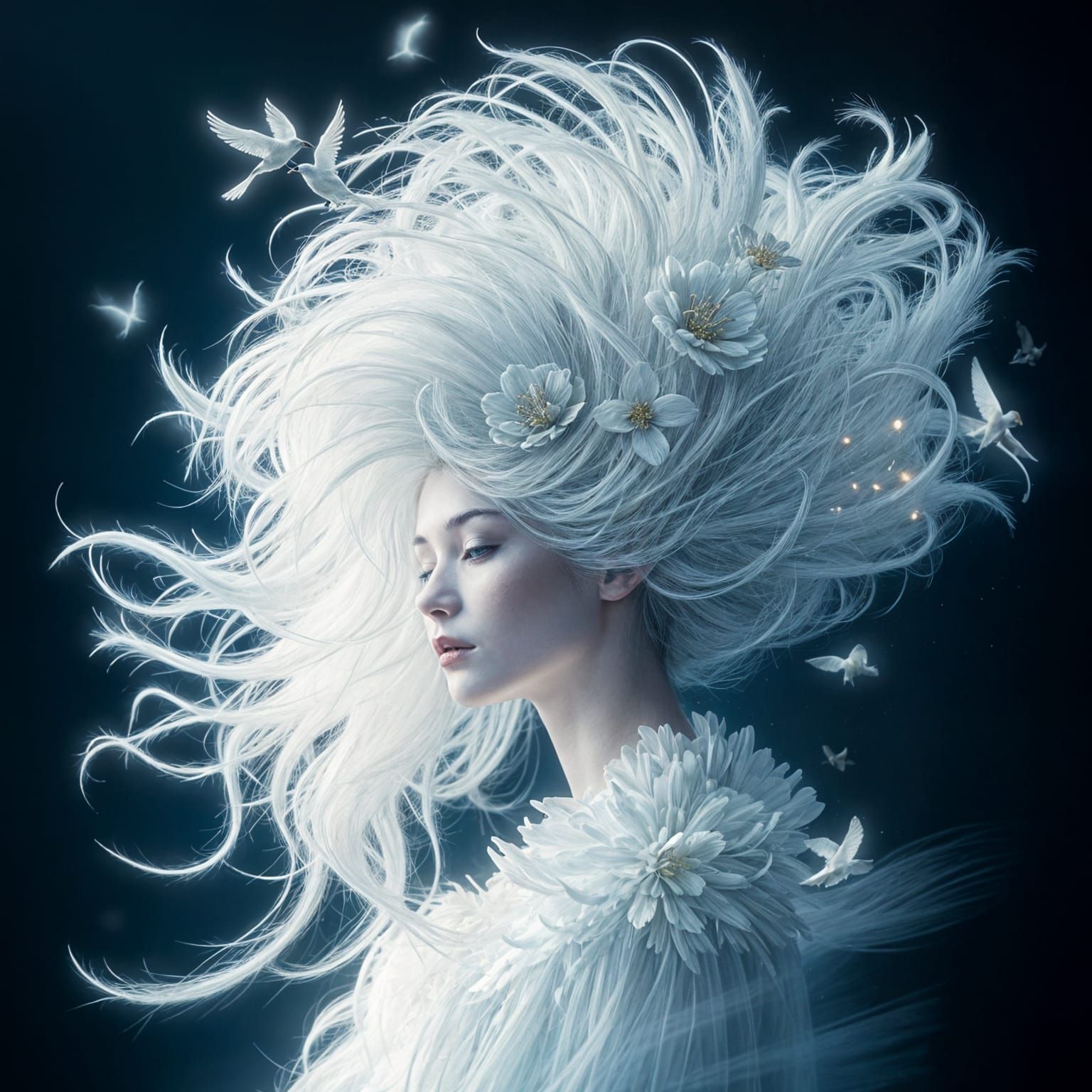 Victorian Lady with Towering White Hair-Do