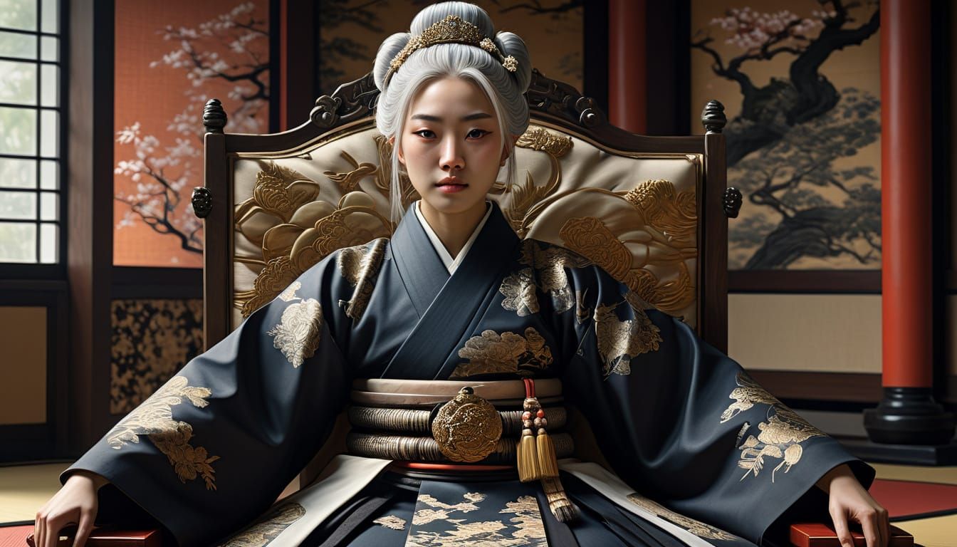 Young Empress in Traditional Japanese Imperial Throne Room