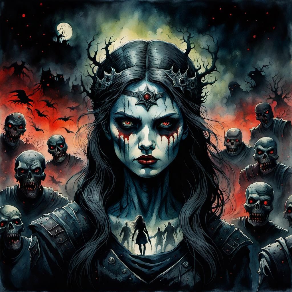 Enchantress Leading Zombie Army: Dark Fantasy Art