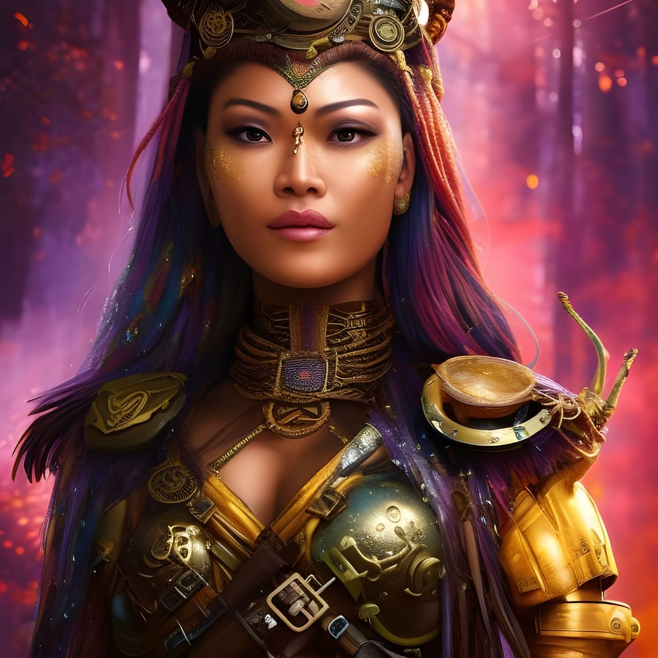 Beautiful Malay Warrior in Steampunk Armor