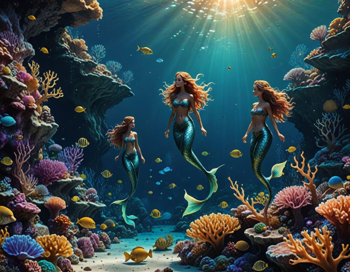 Mermaid Colony in Mediterranean: Vibrant Digital Art