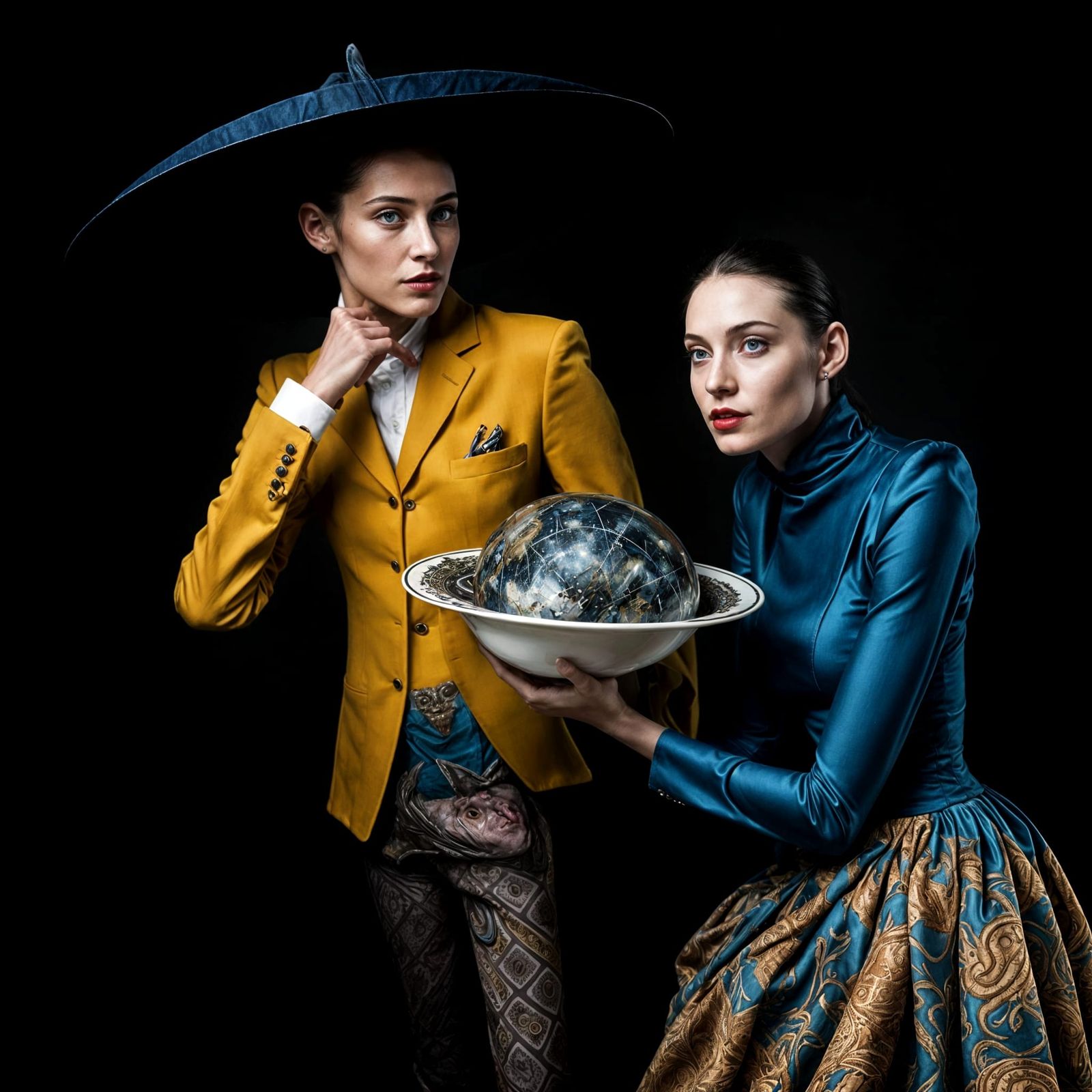 Surreal Restaurant Scene with Exotic Aliens