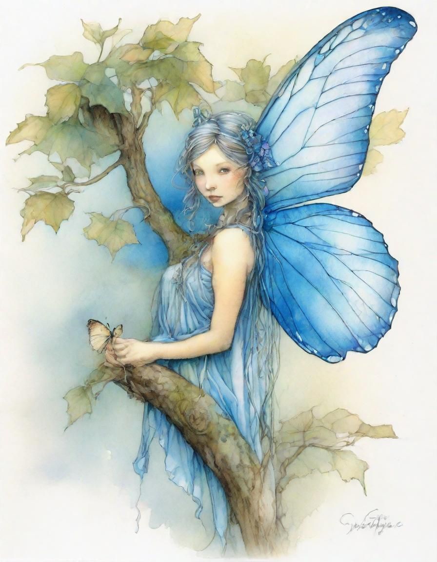 Ethereal Fairy Emerges from Cocoon Amid Tree Branch