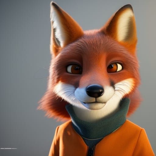 Anthropomorphic Fox in Silk Dress: 3D Render