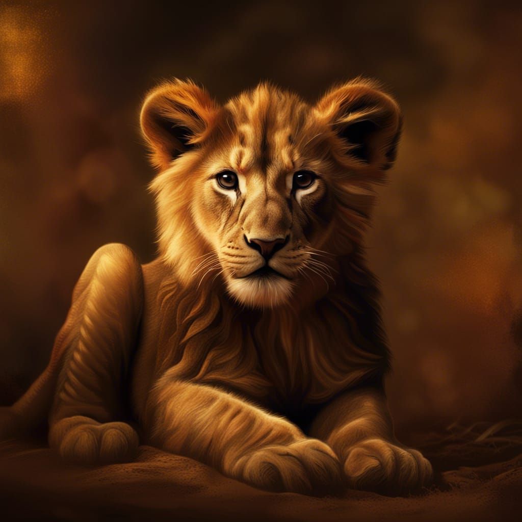 Lion Cub Portrait in Rembrandt Style