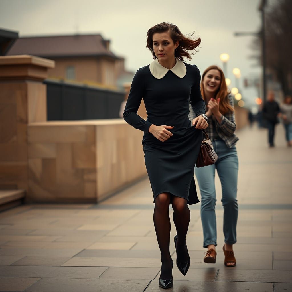 Dashing Crossdresser in Peter Pan Dress, Chiseled Facial Fea...