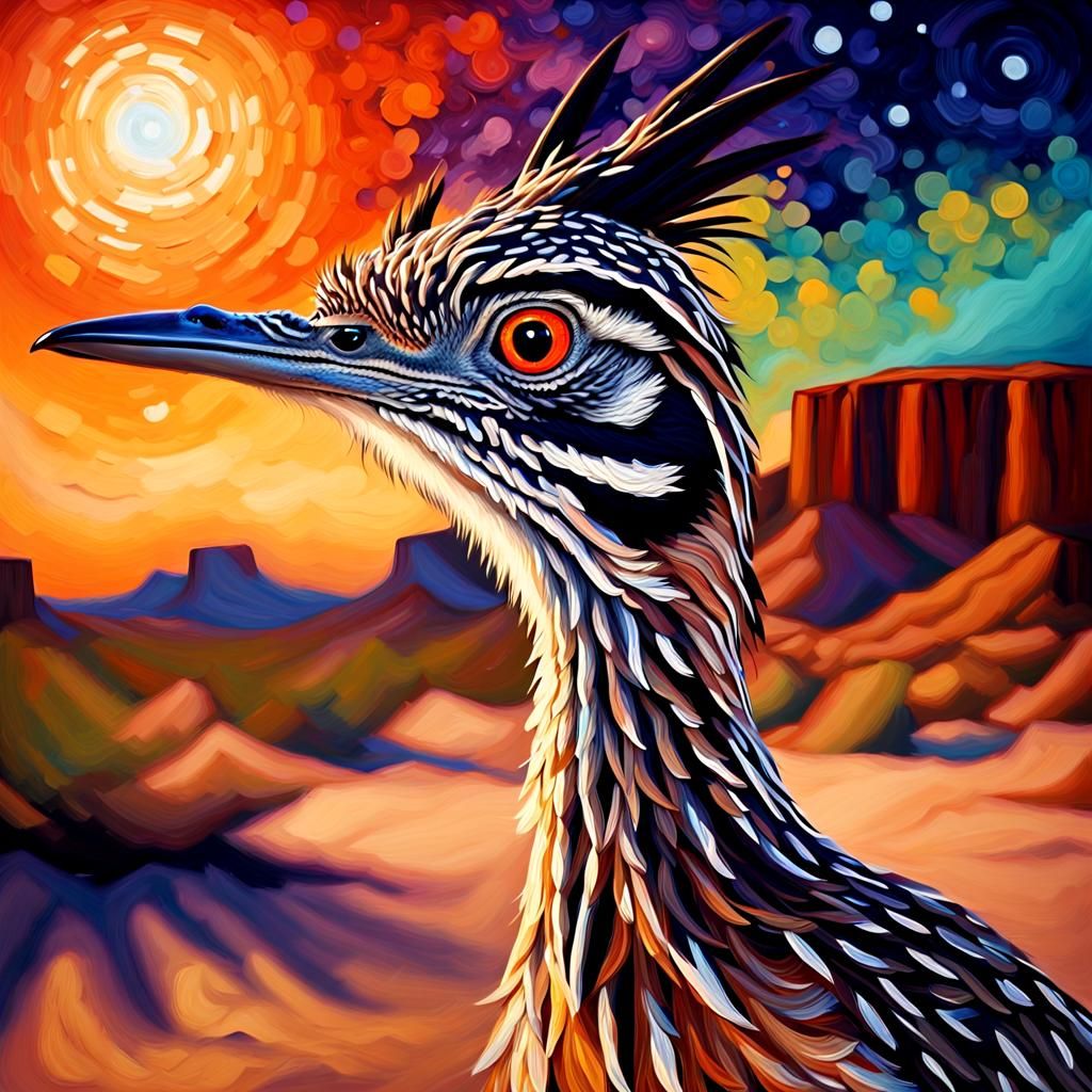 Roadrunner Portrait in Impasto Oil Paint Style