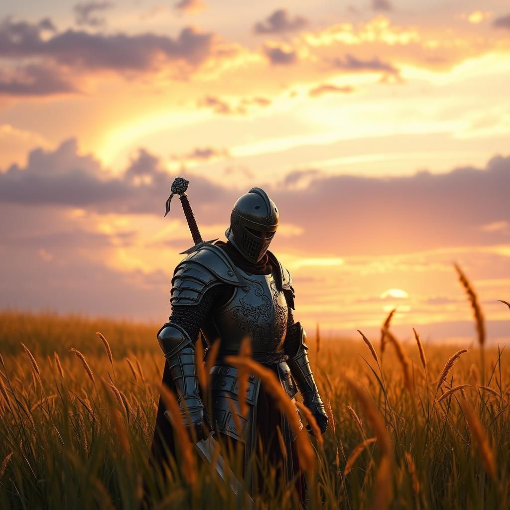 Knight's Contemplation in Golden Meadow