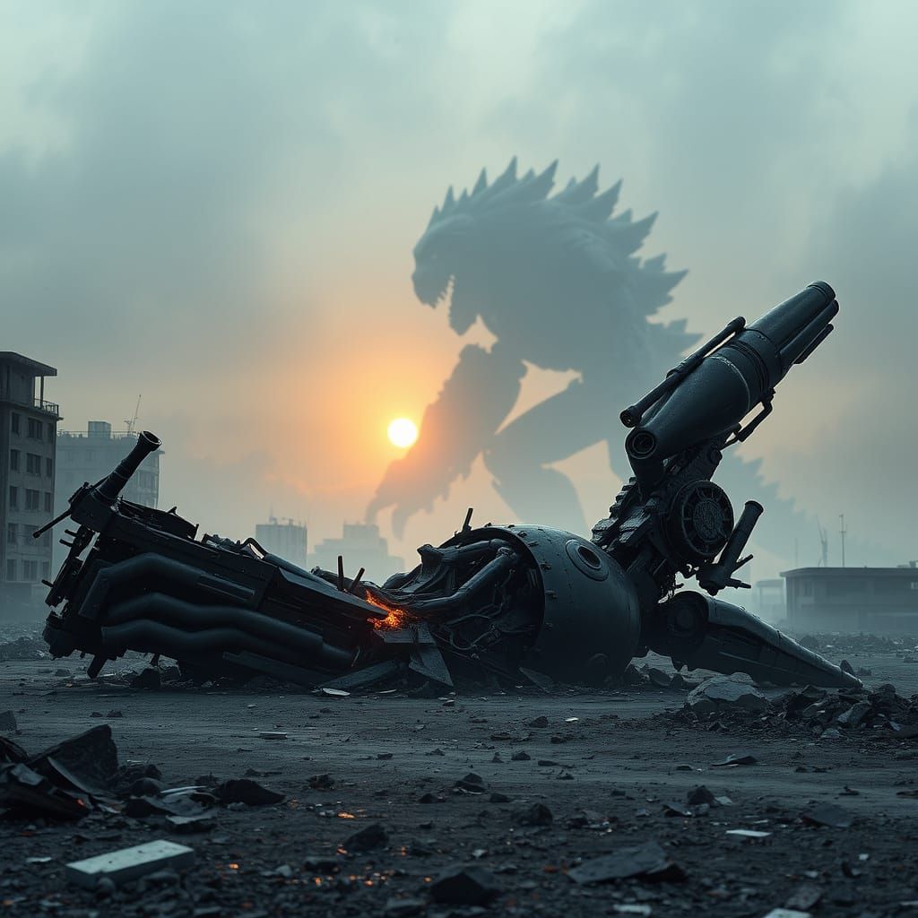 Battle-Damaged Mech Titan on a Desolate Cityscape