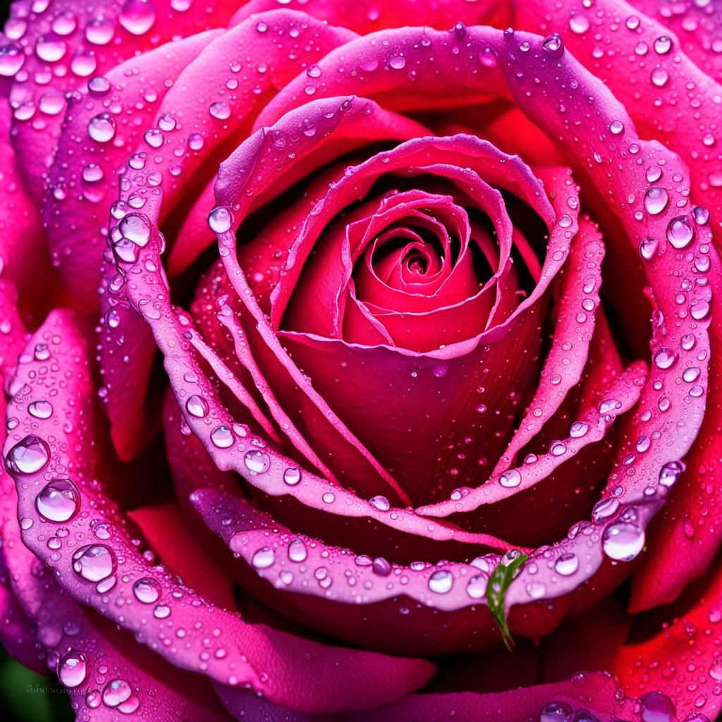 Iridescent Rose with Dew Drops in Splash Art Style