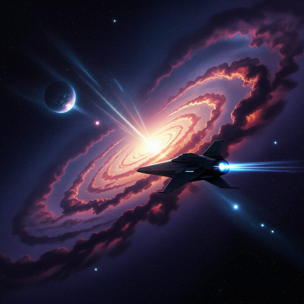 Majestic Spacecraft Navigates Cosmic Vista