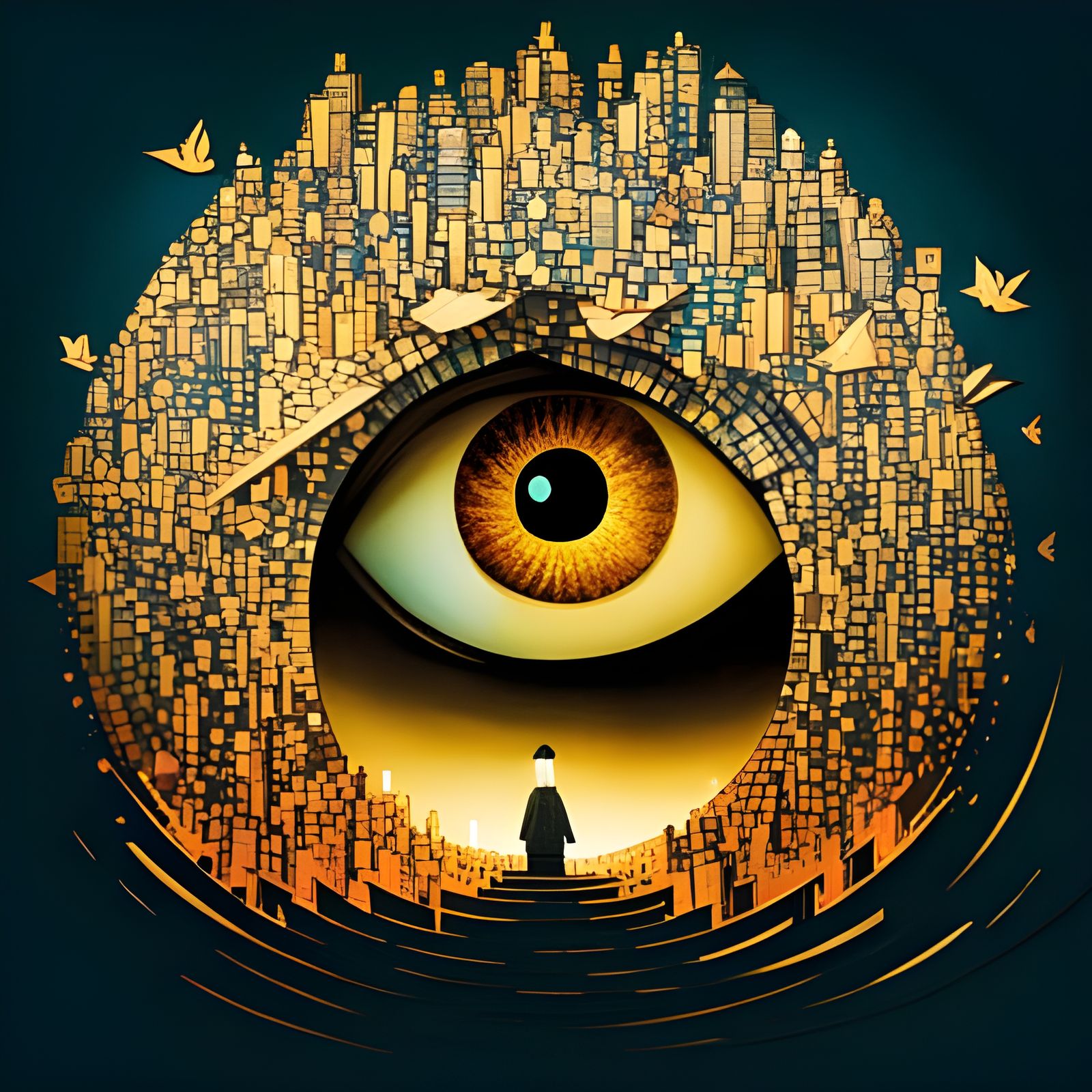 Eye in the Wall: Black and Gold Elemental Art