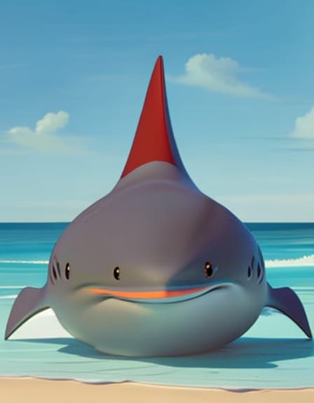 Shark Merman Relaxing on Beach, Disney Animation Style