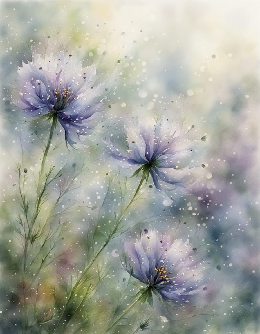 Ethereal Watercolour of Nigella Damascena Flower