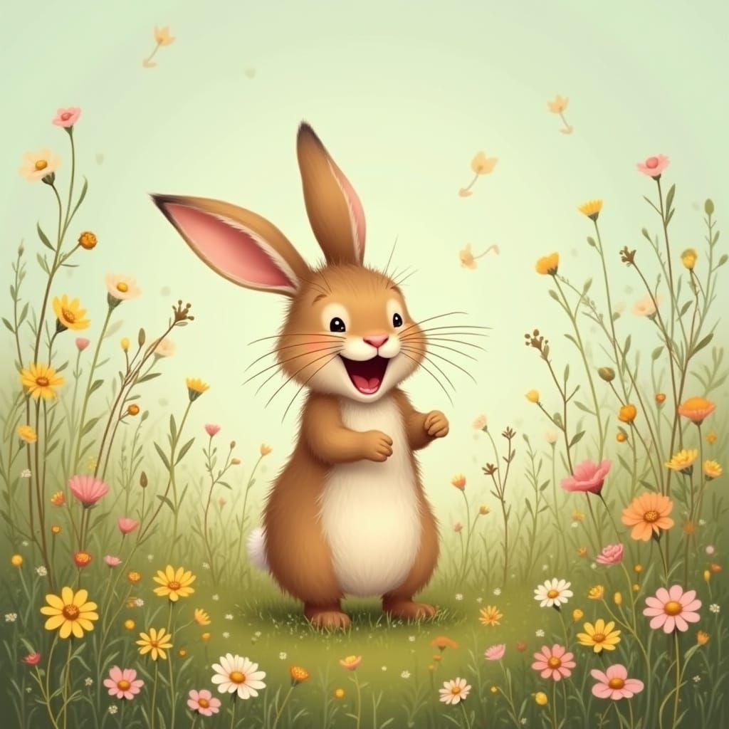 Joyful Bunny Laughing in Wildflower Meadow