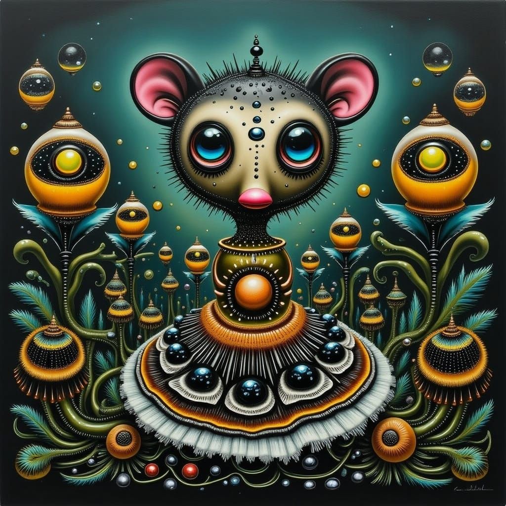 Opossum in Ball Gown, Whimsical Illustration