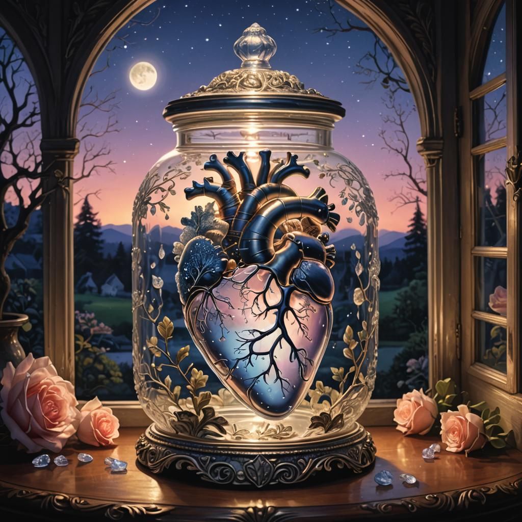 Crystal Heart in Jar Fantasy Illustration