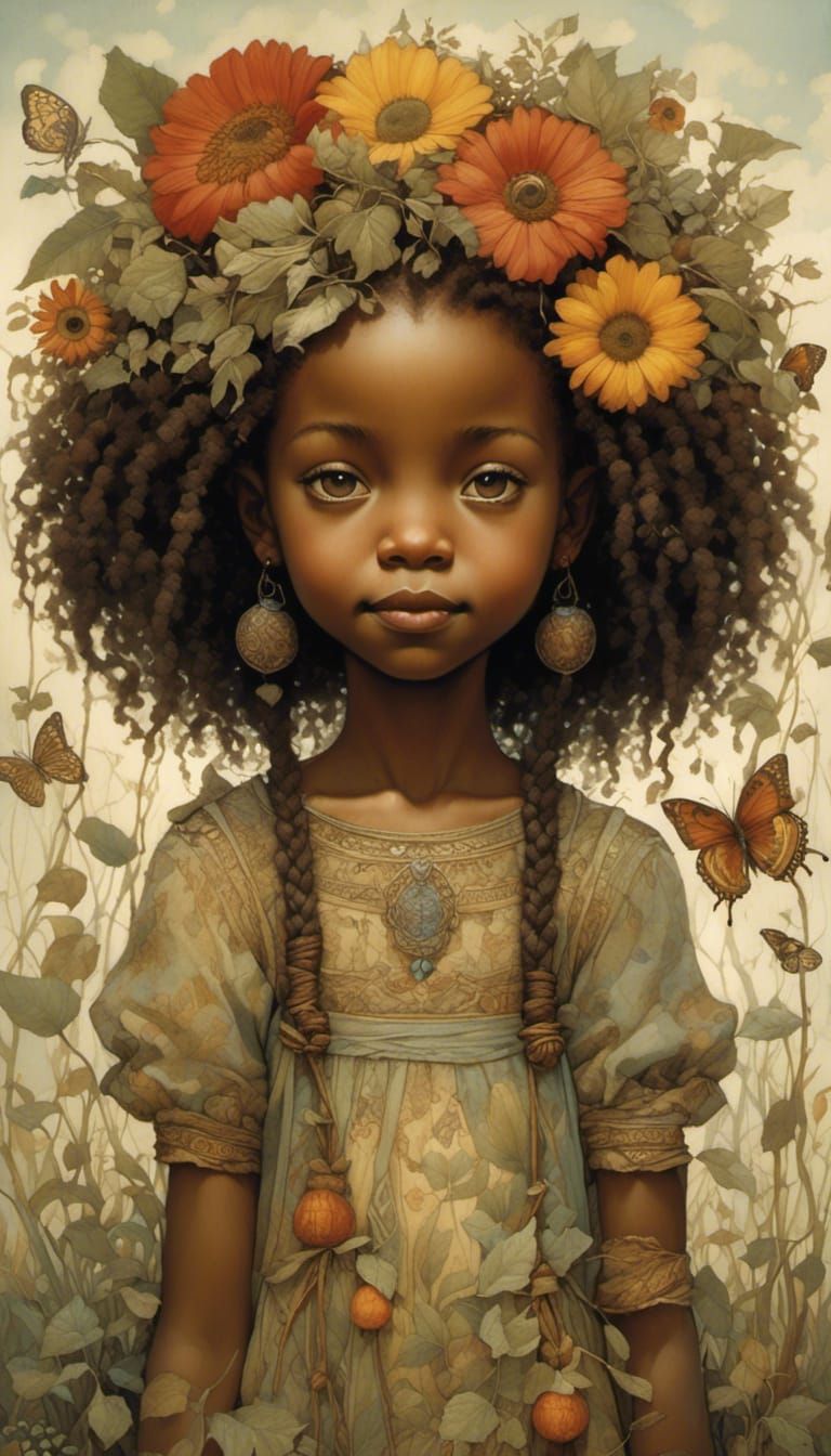 Smiling African American Girl in Warm Colors