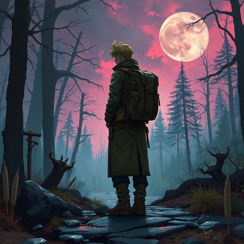 Adventurer at the Edge of an Eerie Forest