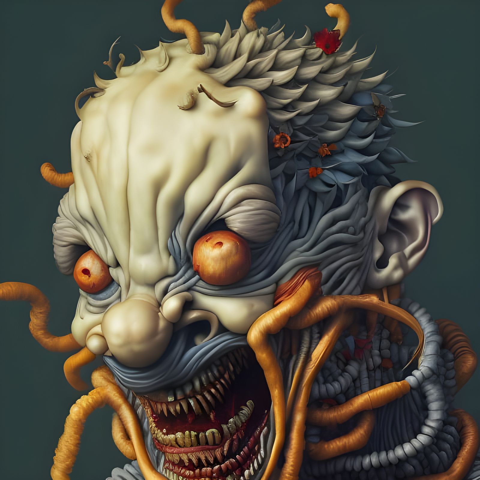 Laughing Multi-Headed Fiend Portrait in Digital Illustration