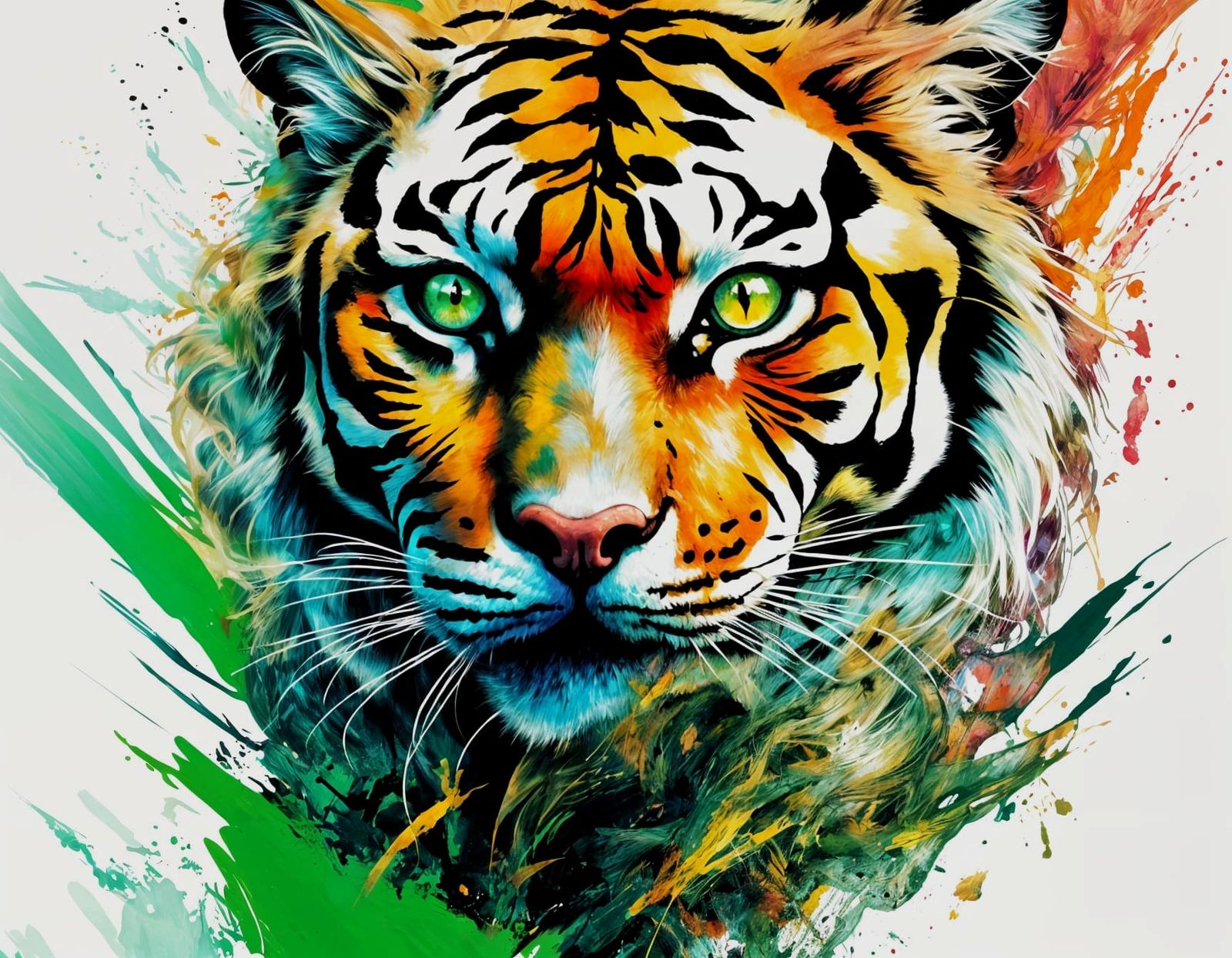 Surreal Hyperrealistic Tiger Goddess in Vibrant Color Splash...