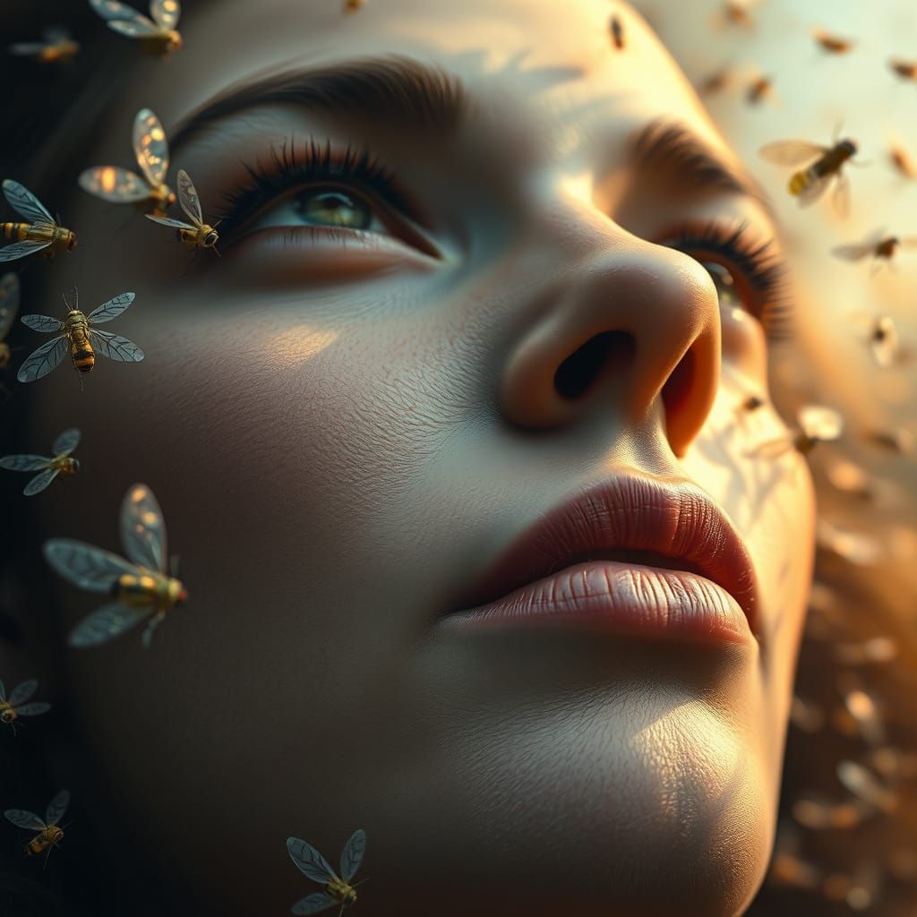 Surreal Summer Portrait with Iridescent Flies