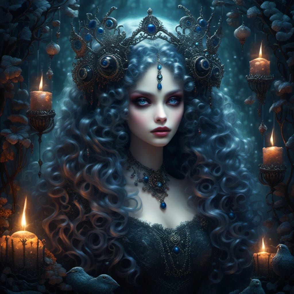 Dark Fantasy Scene with Ethereal Magic and Sparkling Details
