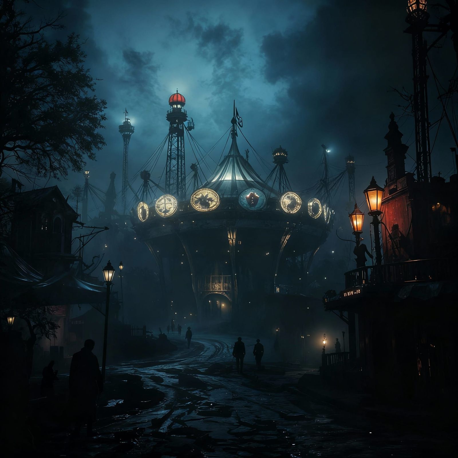 Creepy Abandoned Vintage Circus Park in Fog