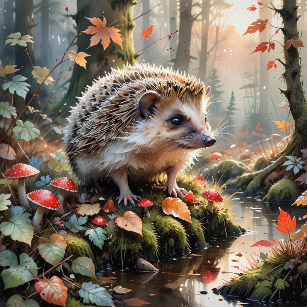 European Hedgehog in Forest Clearing at Sunrise