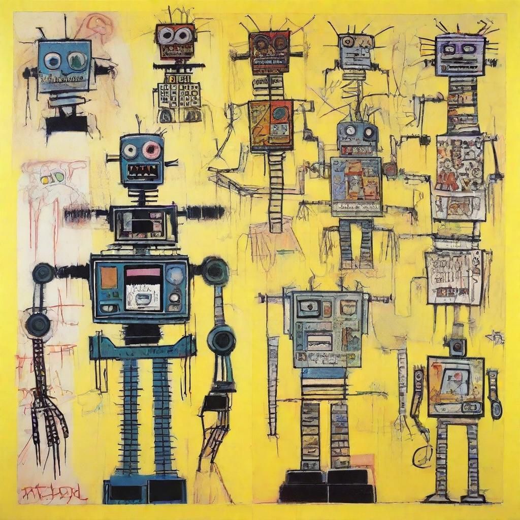 Robot Portrait in Basquiat and Dali Style