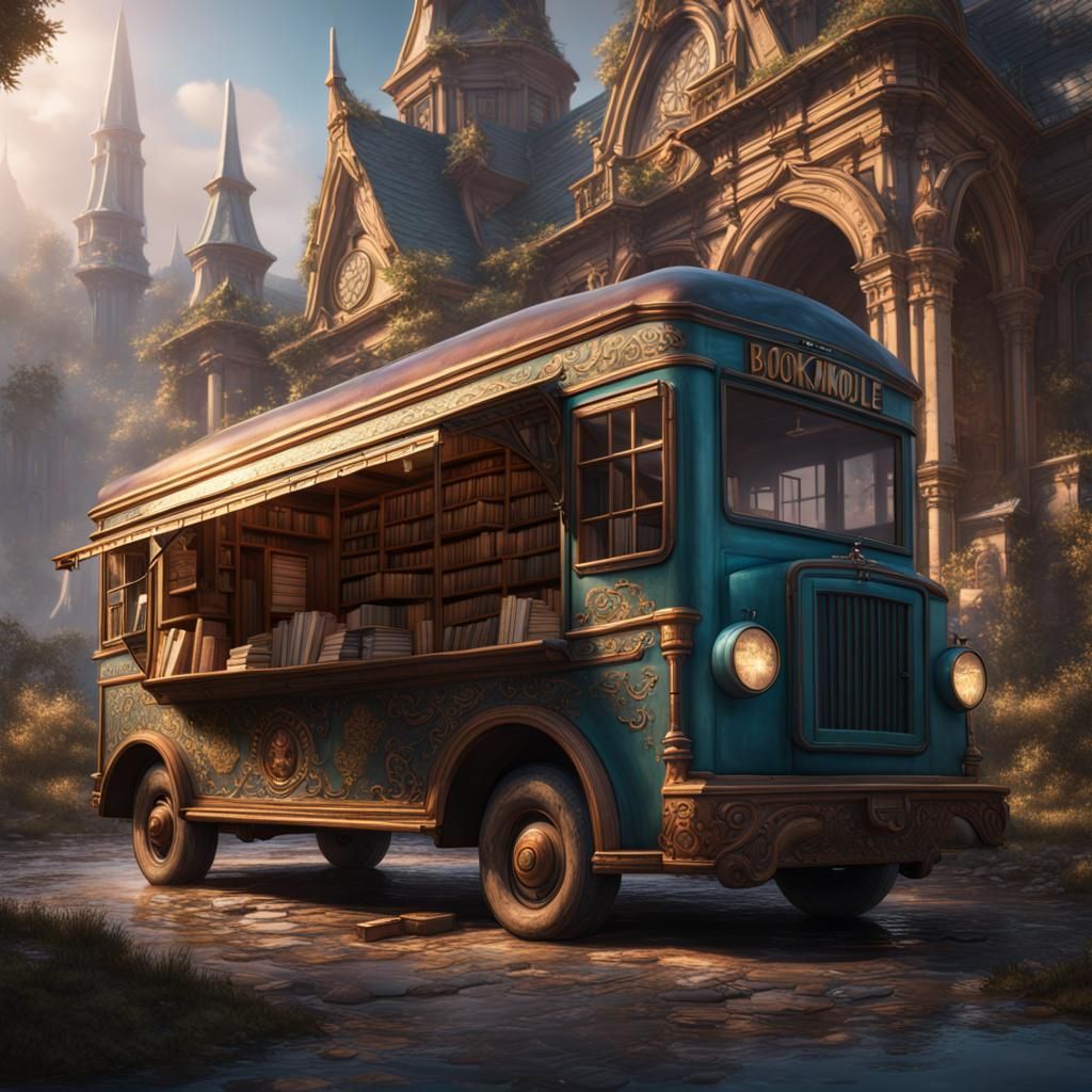 Fantastical Bookmobile in Detailed Matte Painting