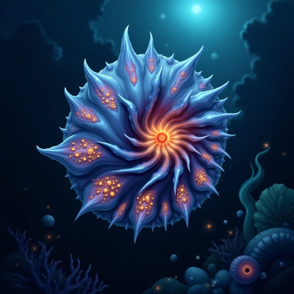 Majestic Nautilus in Deep Ocean with Volumetric Lighting