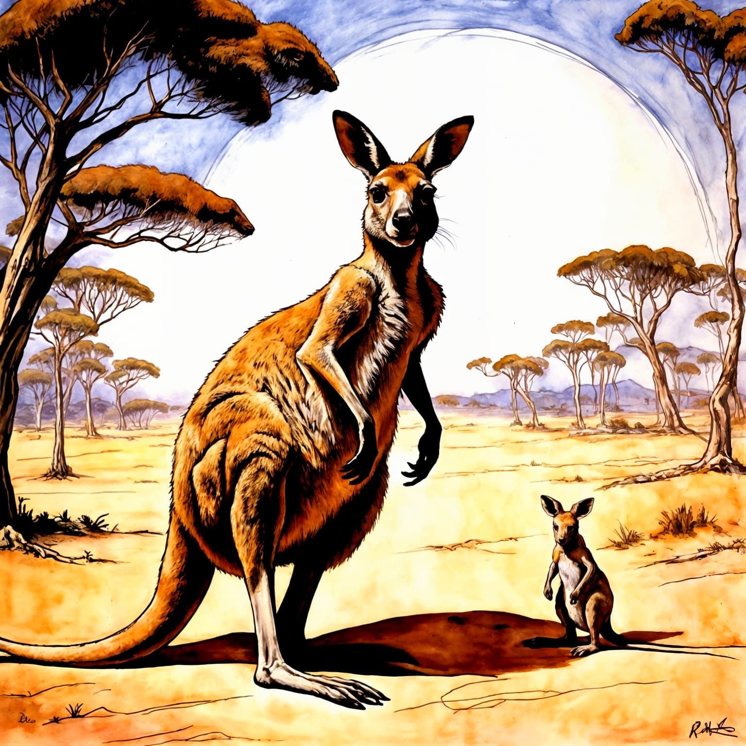 Kangaroo  with joey, by rackham (search: Australia, wild ani...
