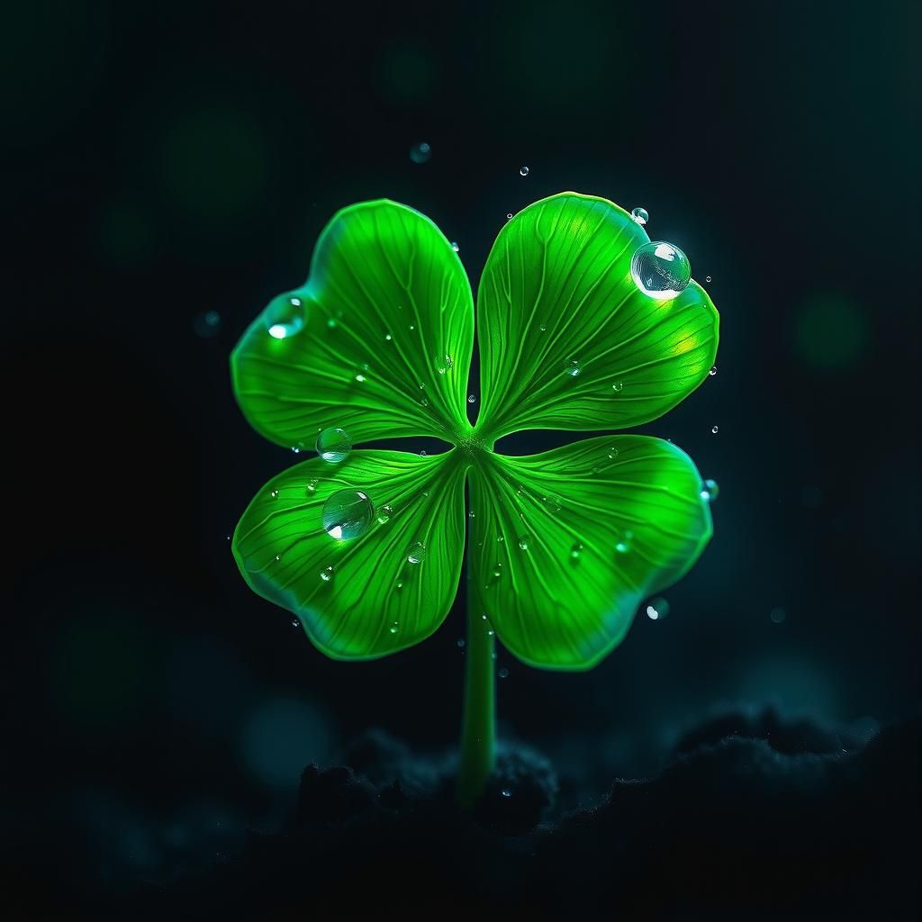 Glowing Emerald Clover in Mystical Impressionism Style