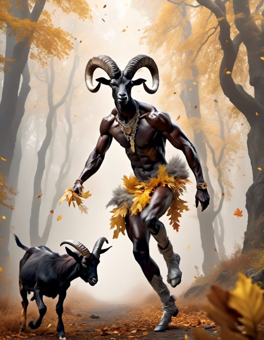 Satyr Dances in Autumn Forest with Goat Legs