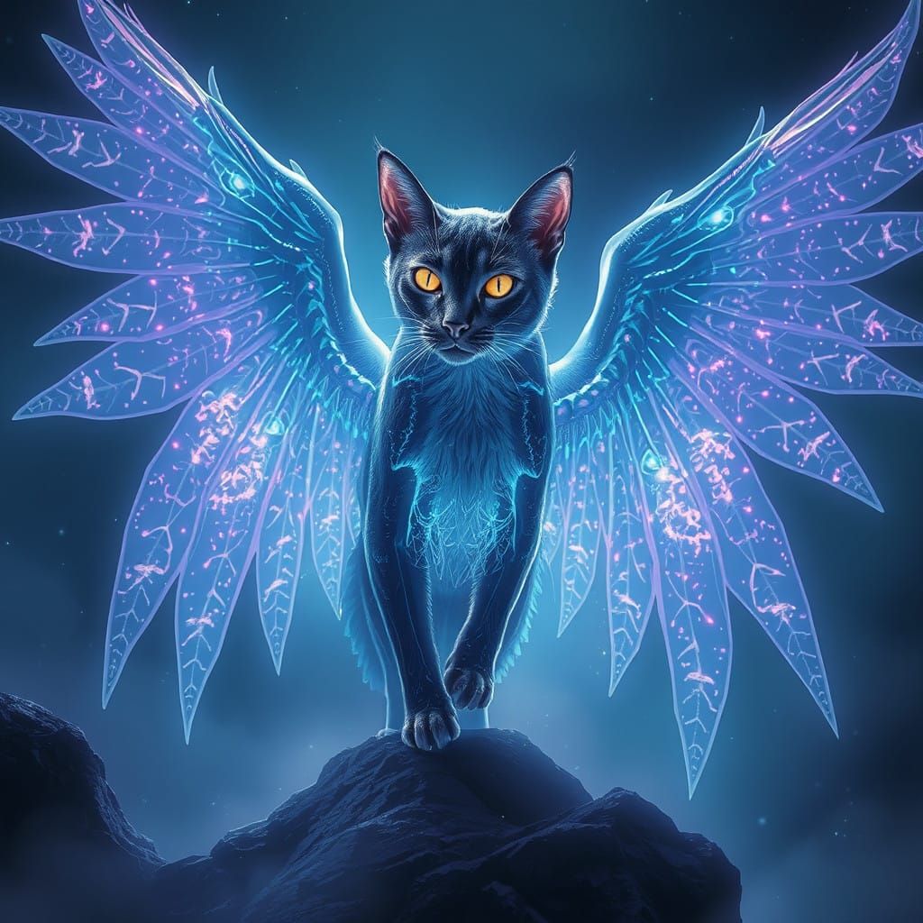 Ethereal Cat in Cosmic Wingspan