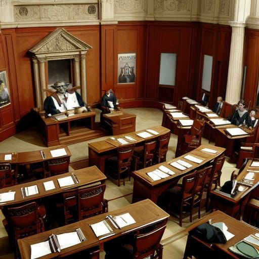 Gothic Court of Law in a Dark Medieval Setting