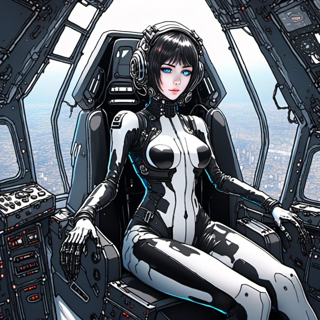 Anime Woman in Mech Cockpit in Anime Key Visual Style
