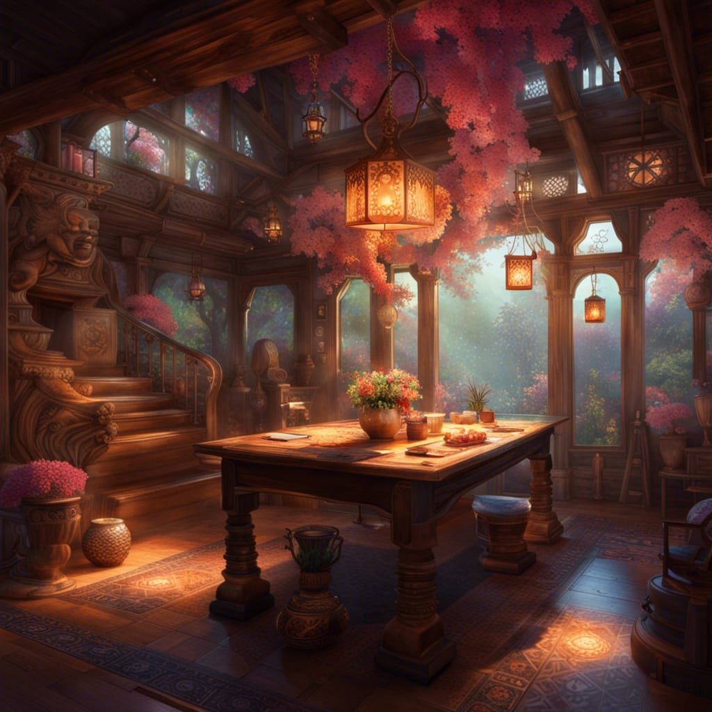 Intricate Crystal Shop Interior as Oil Painting