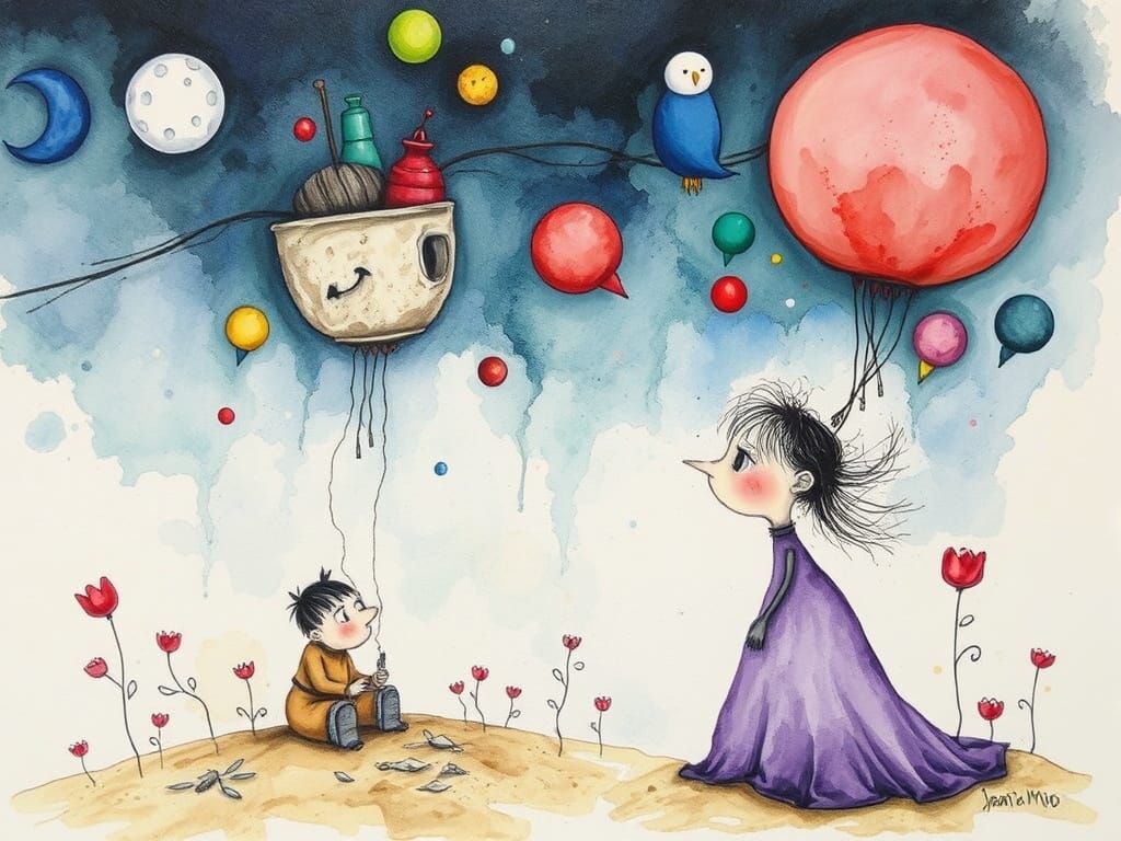 Whimsical Surreal Watercolor Landscape