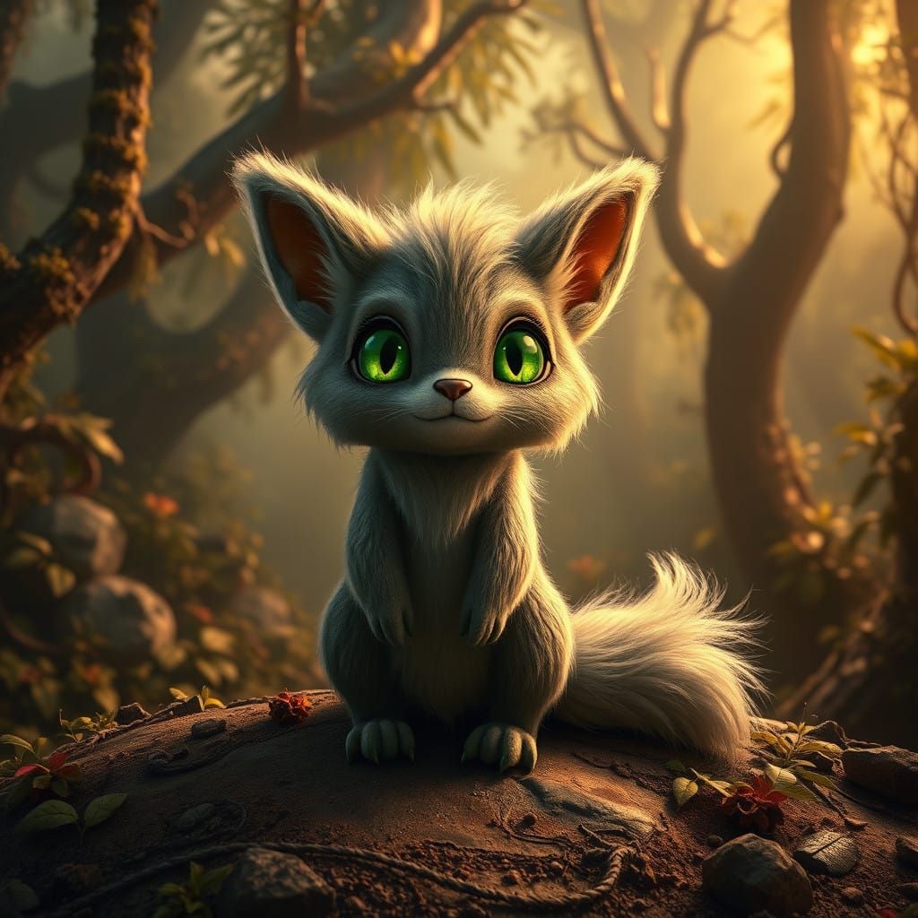Whimsical Forest Creature in Detailed Matte Painting Style