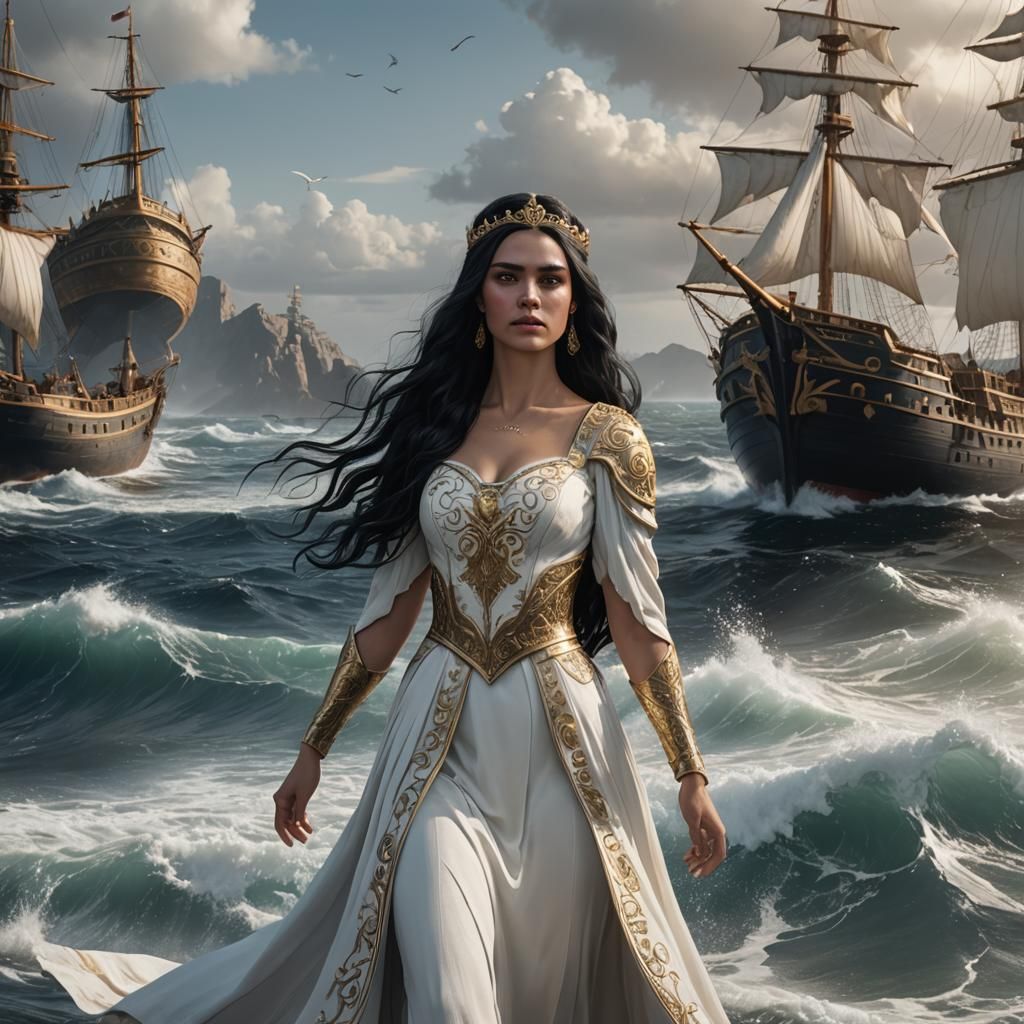 Viking Man and Princess Near Ocean: Detailed Matte Painting