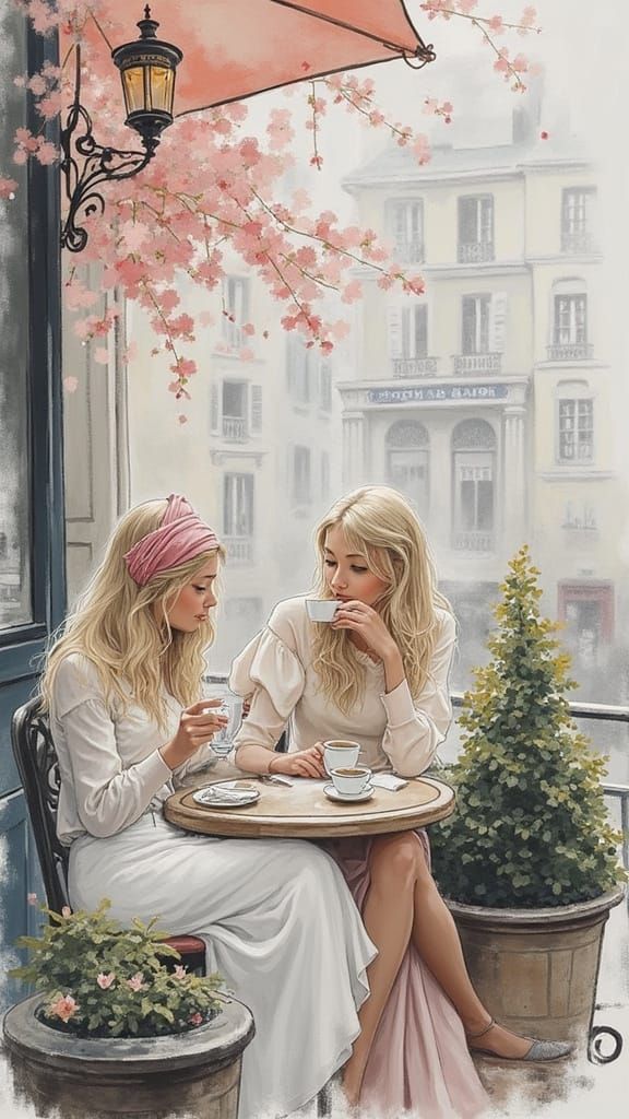 Parisian Cafe Scene in Abstract Expressionist Style