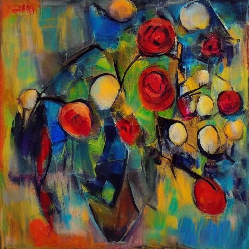 Cubist Still Life: Red Rose and Anxious Frog