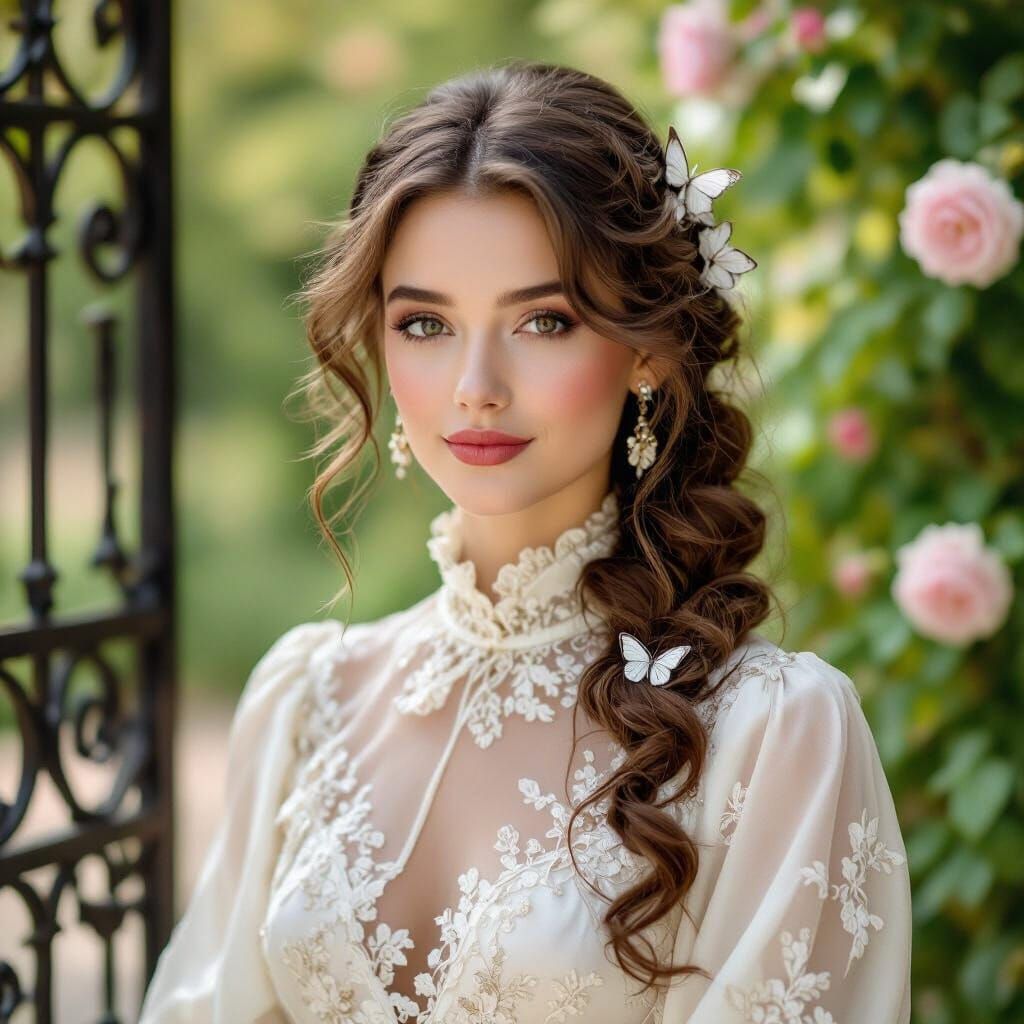 Romantic Portrait of Woman with Butterfly Hair Accessories