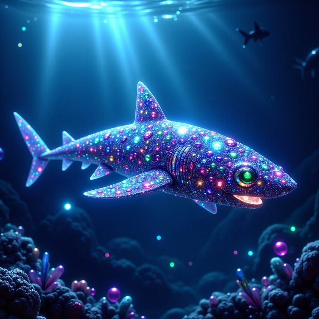 Gemstone Shark in Ethereal Deep Ocean Abyss
