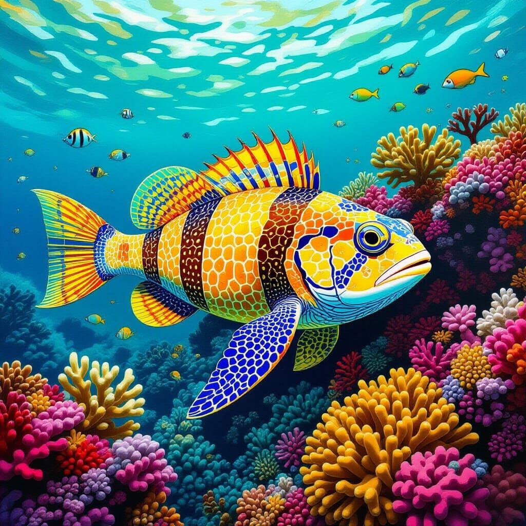 Galapagos Stargazer Fish in Haeckel, Monet, Murakami Style