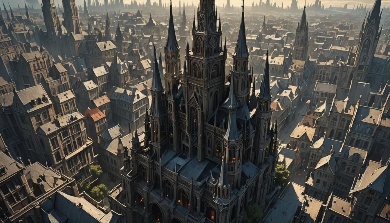 Gothic Metropolis Concept Art in Dark Fantasy Style